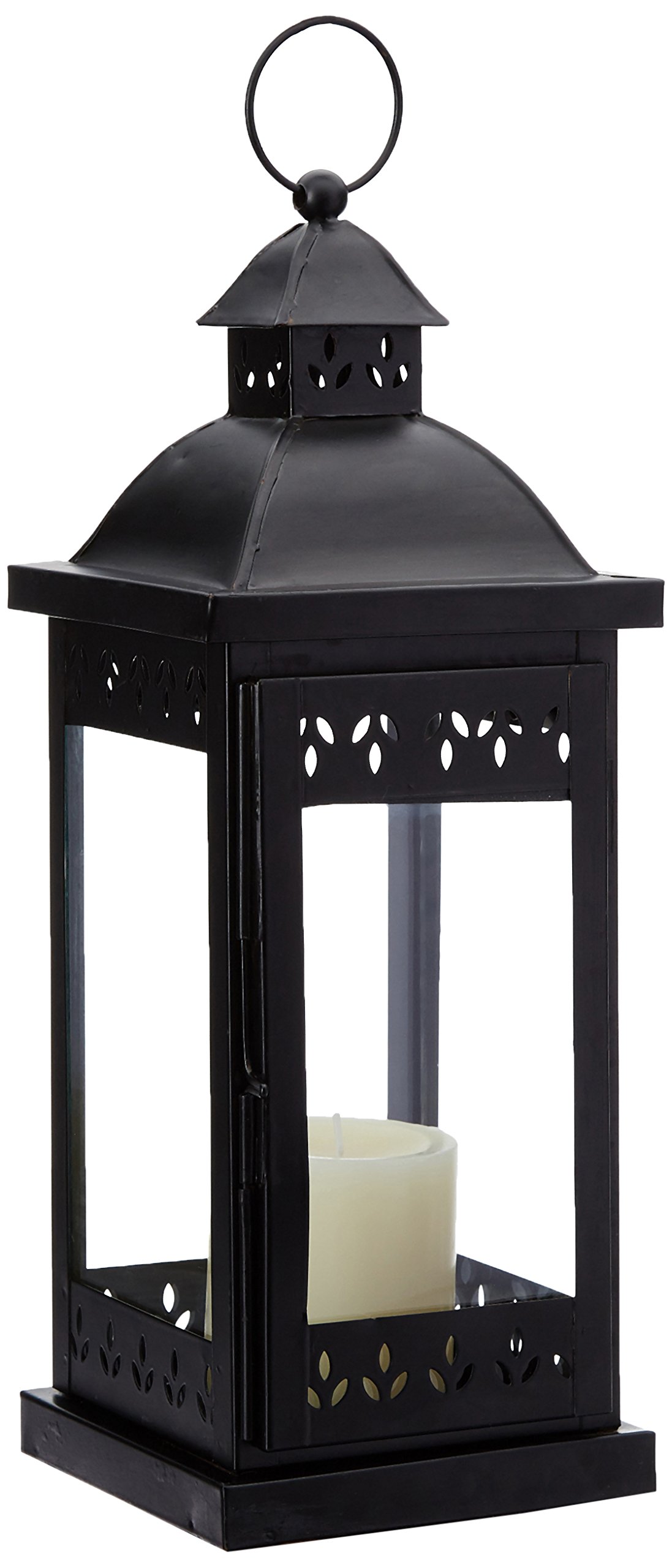 HOSLEY Classic Style Glass Iron Lantern with One Pillar Candle|Black Iron Hanging Lantern|Lantern for Home Decoration|Candle Holders for Home Decor|Pack of 1 (14.5 Inch Long)