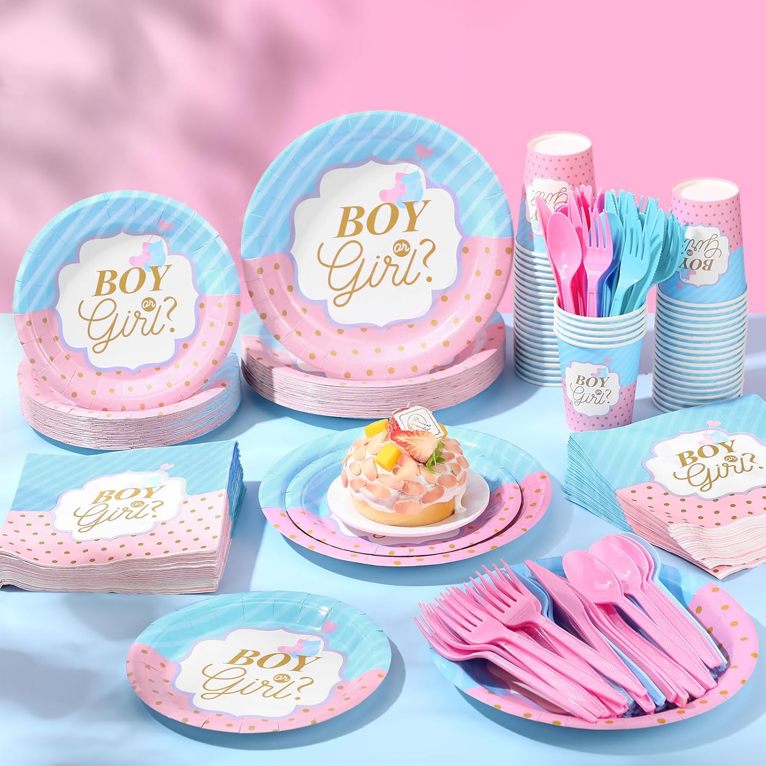 Pickmesh 400 Pcs Gender Reveal Party Supplies Paper Plates Napkins Serve 50 image 4