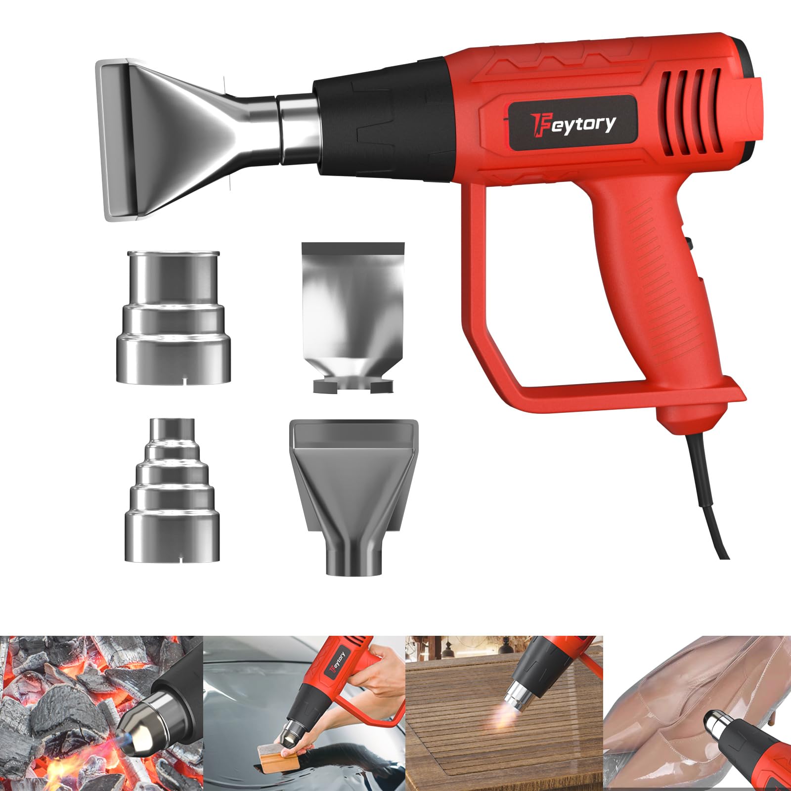Heat Gun, AUTOFU 2000W Heavy Duty Hot Air Gun Kit 300℃ & 600℃ Dual Temperature Settings with 4 Attachments Nozzles, Overload Protection for Crafts, Shrink Wrapping/Tubing, Paint Removing, Epoxy Resin