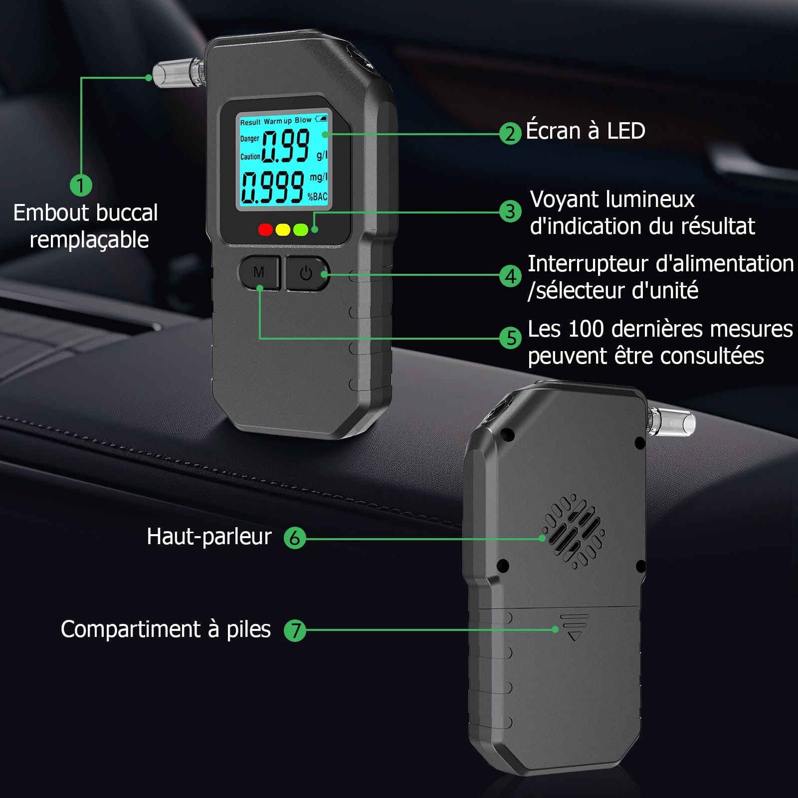 Ethylotest Electronique, Etiloteste Electronique Écran LCD, Portable Alcotest avec Mémoire Affichage Numérique avec 20 Embouts pour Usage Test Person Professionnel Domicile