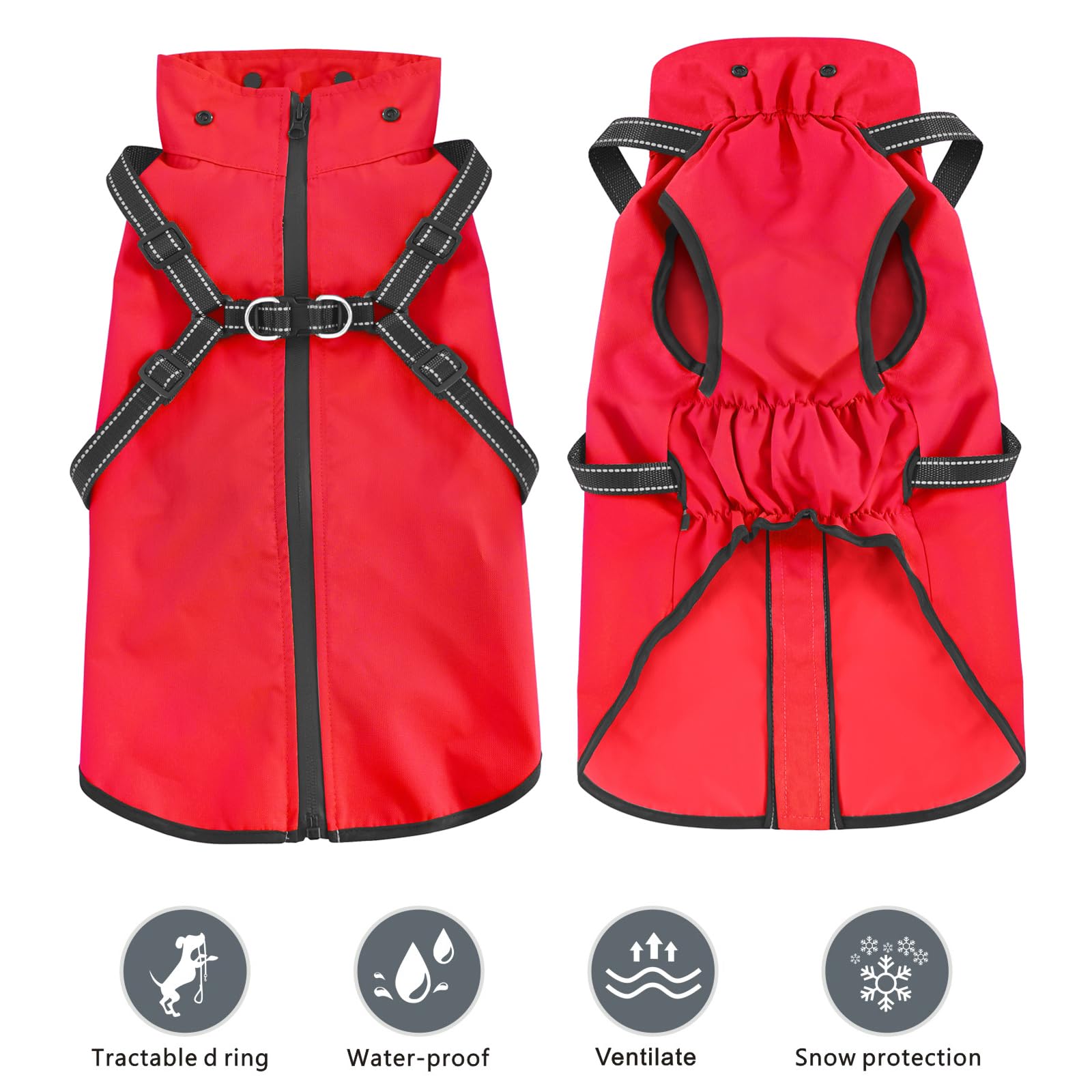 Manteau de Pluie imperméable pour Chien à Capuche réfléchissant pour Chien Veste de Pluie réglable pour Chiens et Chiots de Petite Moyenne et Grande Taille(Rouge, L)
