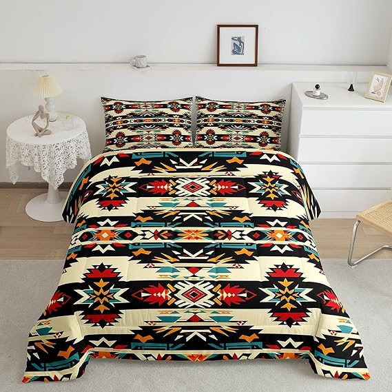 Feelyou Black Southwestern Bedding Set Full Size Geometric Comforter