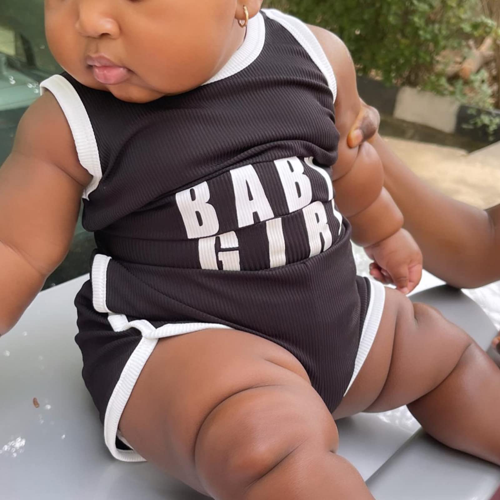 Rommioluya Toddler Kids Girl Summer Outfits Strap Shirt Letter Tank Crop Top Knit Camisole Drawstring Shorts