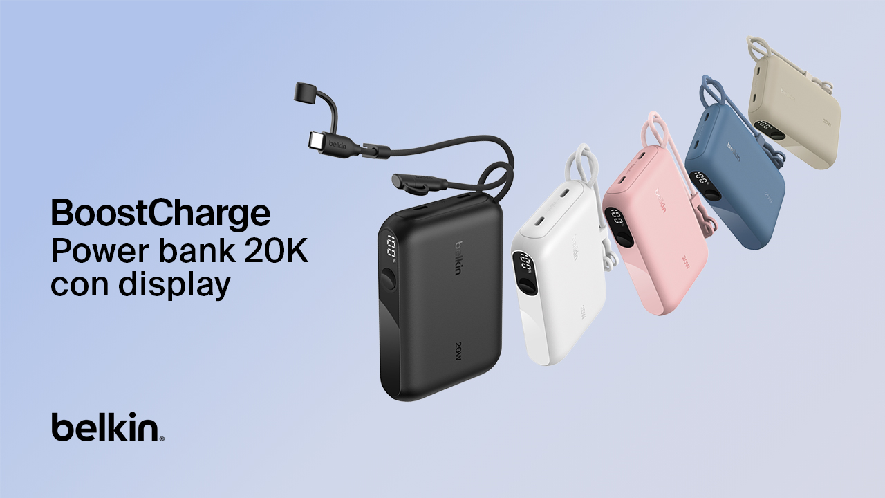 Power Bank Belkin 20.000 MAh – Ricarica Rapida 30W Con Cavo USB-C Integrato, Per IPhone, IPad, Galaxy E MacBook Air