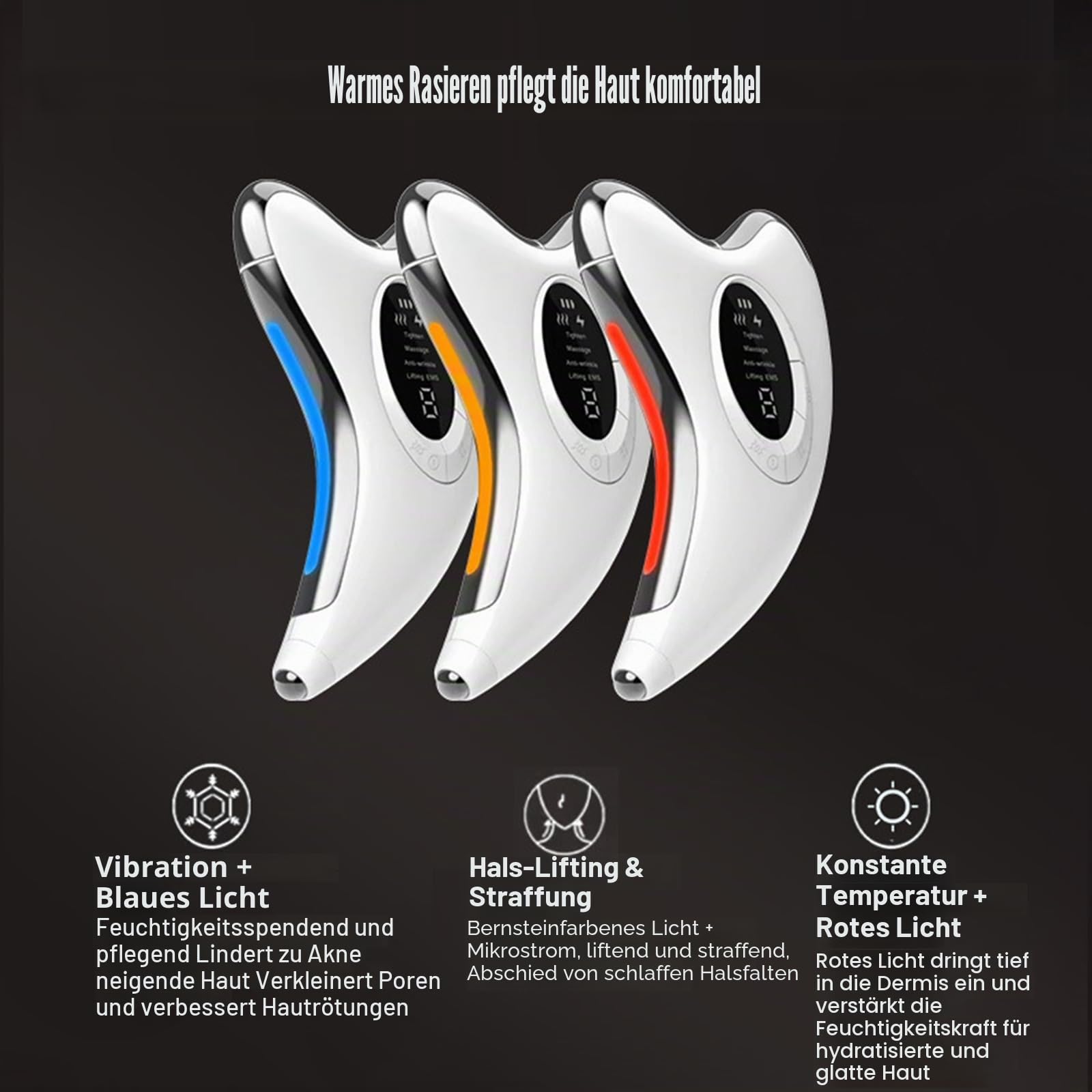EMS Gua Sha Elektrisch, Gesichtsmassagegerät mit Wärme & Vibration & LED Blau/Gelb/Rot Licht, 4 Modi 9 Intensitätsstufen Massager Gerät Für Gesicht Hals Anti Falten, Anti Aging, Face Lifting