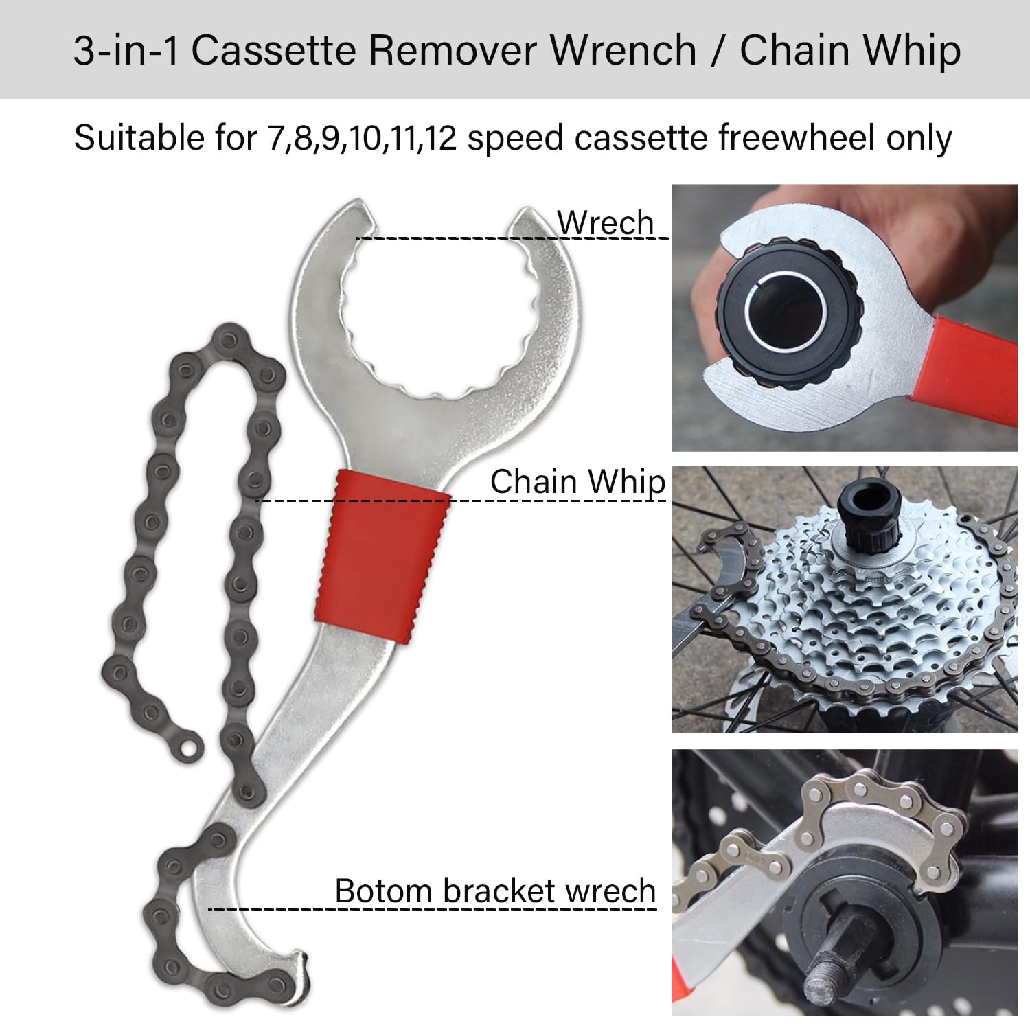 Bike Repair Tool Kit 7Pcs,Tool Zipper Pouch,3-in-1 Cassette Remover Wrench,Bike Chain Breaker,Hub Cone Wrenche,Bottom Bracket Remover,Freewheel Remover,Crank Puller Extractor,Spoke Wrench