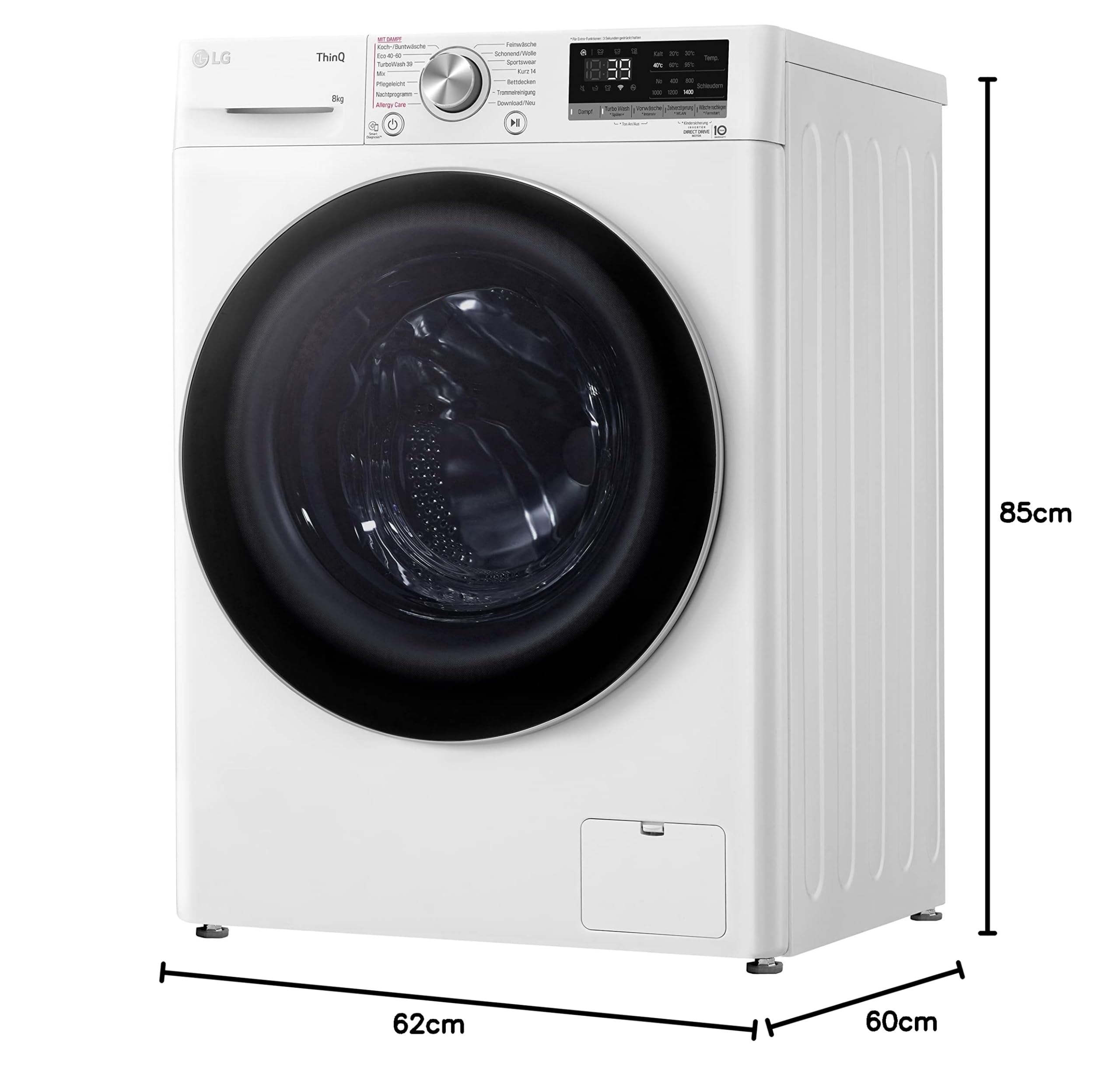 LG F4WV708P1E Waschmaschine 8 kg Energieklasse A 1400 U/Min AI DD TurboWash 360° Touchdisplay Weiß