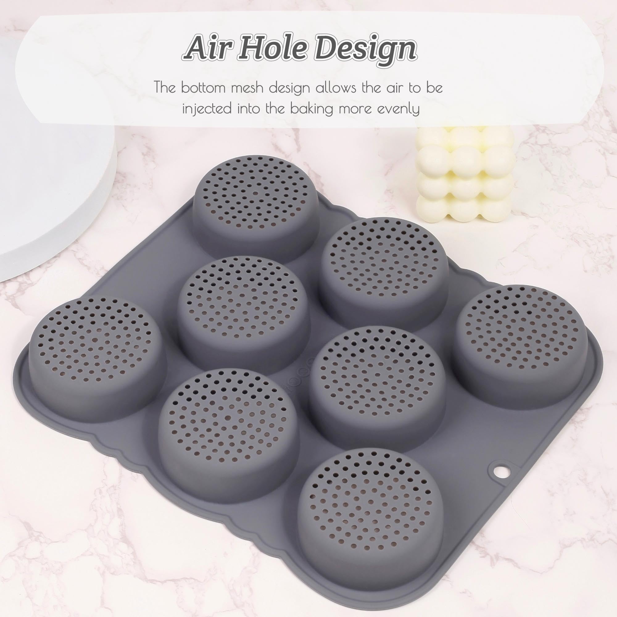 Molde para pan de hamburguesa, molde de silicona antiadherente de grado alimenticio, molde para pan de hamburguesa perforado con 8 cavidades para panecillos caseros