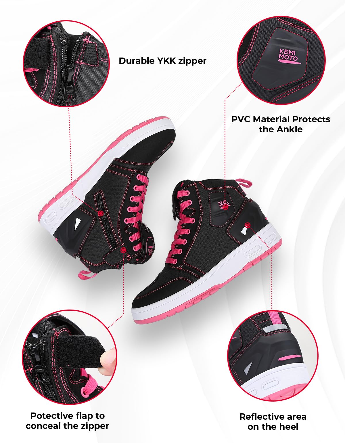 KEMIMOTO Zapatos Moto Mujer, Botas Moto Casuales Mujer, con Alza, Zapatillas de Moto Transpirables