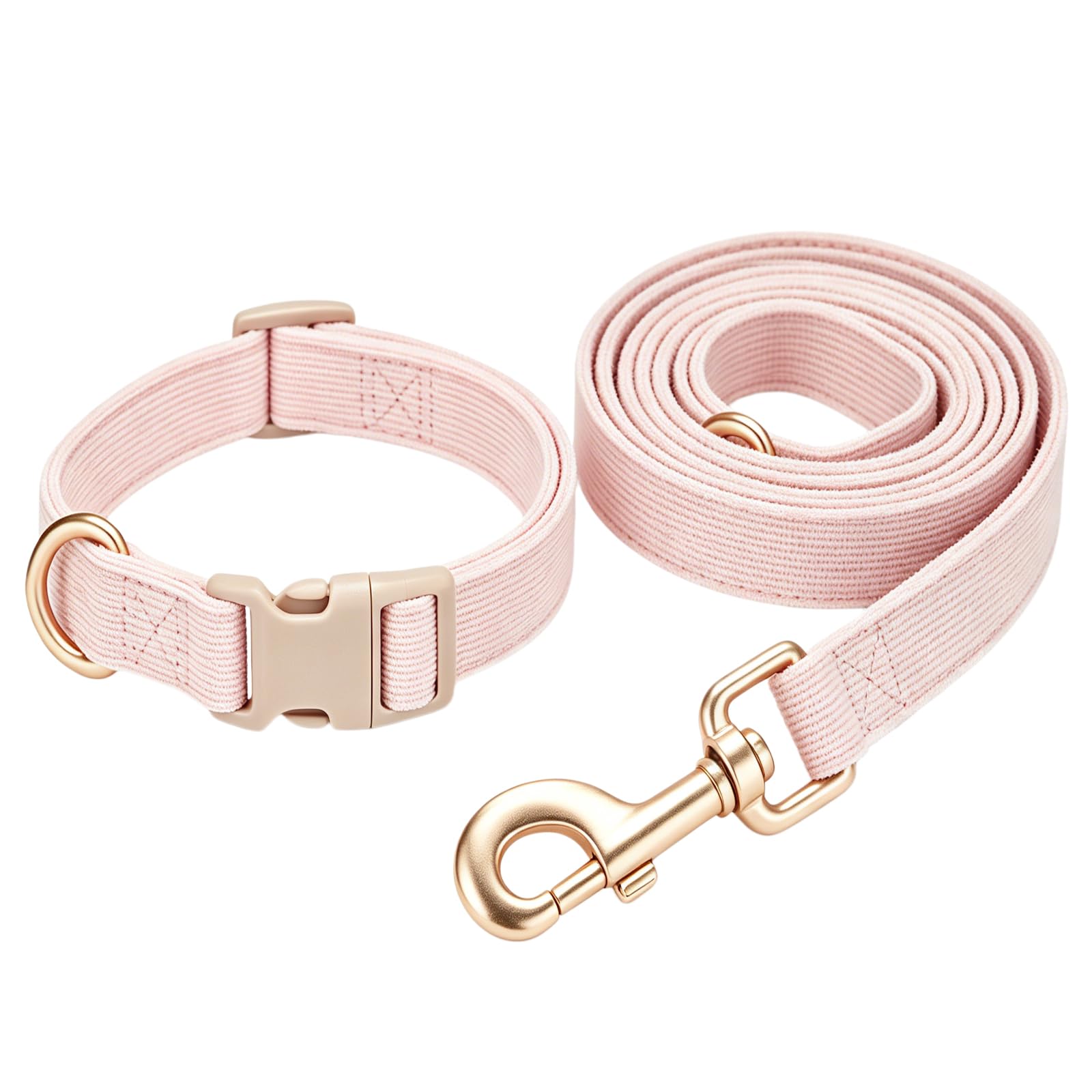 YUDOTE Blush Pink Corduroy Dog Collar and Lead Set, Adjustable Soft Pet Collar with Matching 5ft Lead for Small Dogs(Blush Pink,Small)
