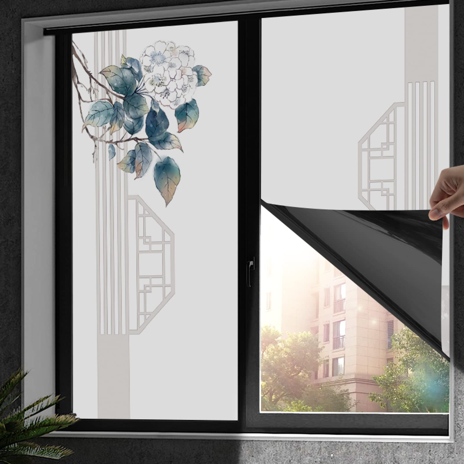 Pellicola Privacy Per Finestre 42x80cm - Adesiva Senza Colla, Stile Europeo, Anti-UV