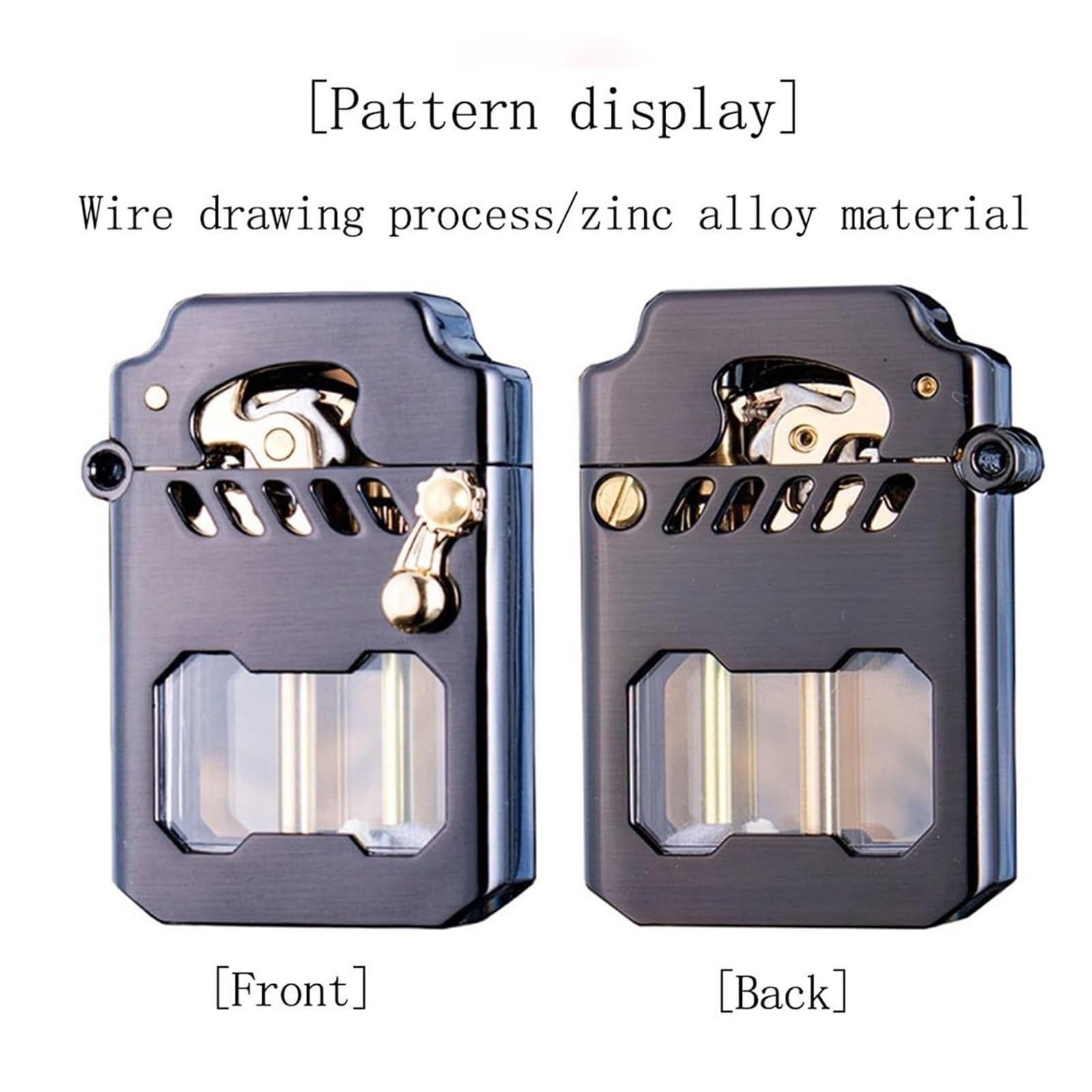 Windproof Old-fashioned Kerosene Lighter Refillable Lighter Pure Copper with Rocker Ignition visual fuel window Leak-proof Oil(Black)