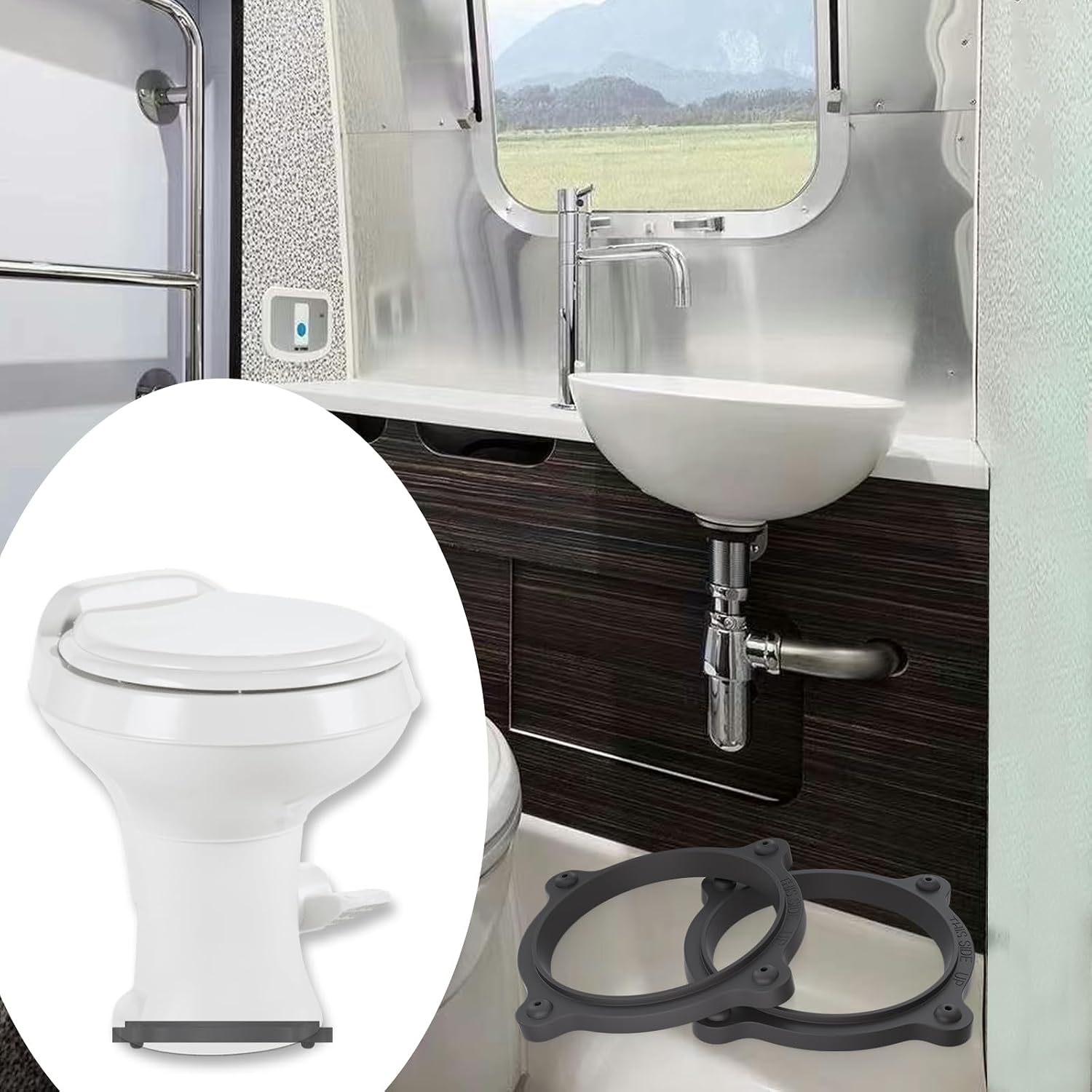 RV Toilet Floor Flange Seal Complete Kit,385310063 Floor Flange Seal.Multi-Model Base Seal Replacement with Mounting Hardware,High-Density Rubber Gasket, Easy Install & Leak/Odor Prevention