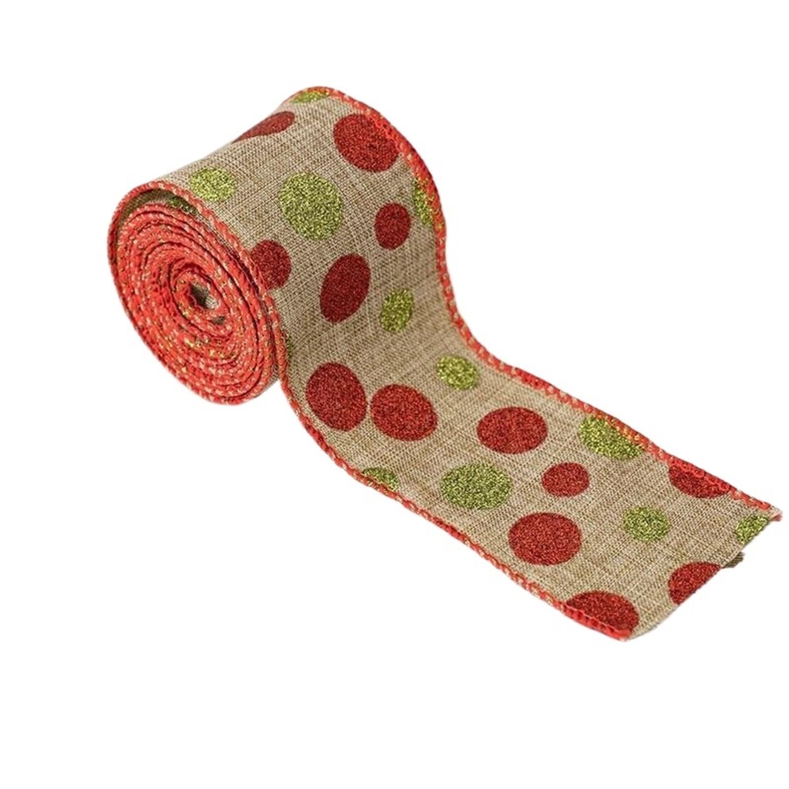 Burlap Roll Ribbon, Jute Stoff Crafts Ribbon, 20 m Sackleinen-Drahtband, Weihnachtskranzband, Punktdruck, Geschenkverpackungsband, Mehrzweck-Weihnachtsband, Weihnachtshandwerk(2)