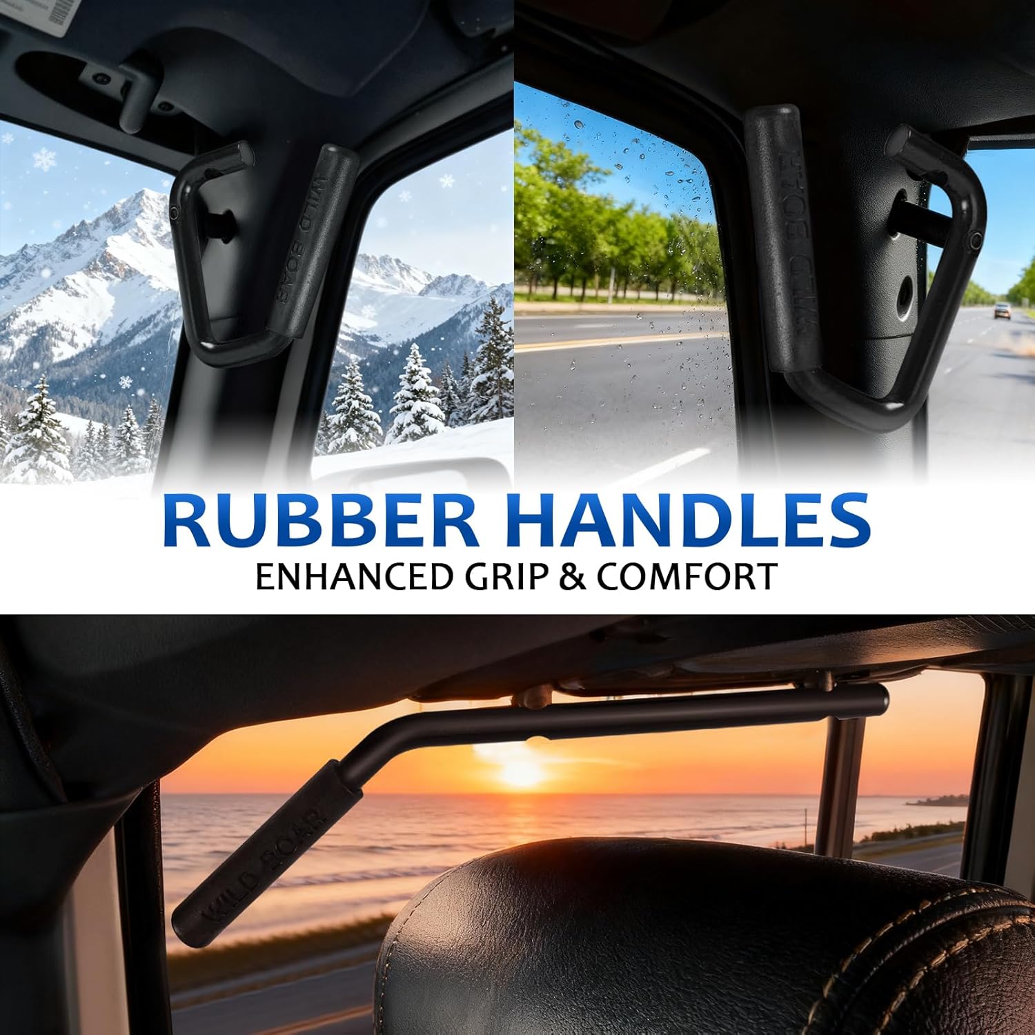 FreeTec Front and Rear Grab Handles Kit Grab Bars Compatible for Jeep Wrangler JK 2DR/4DR 2007-2018