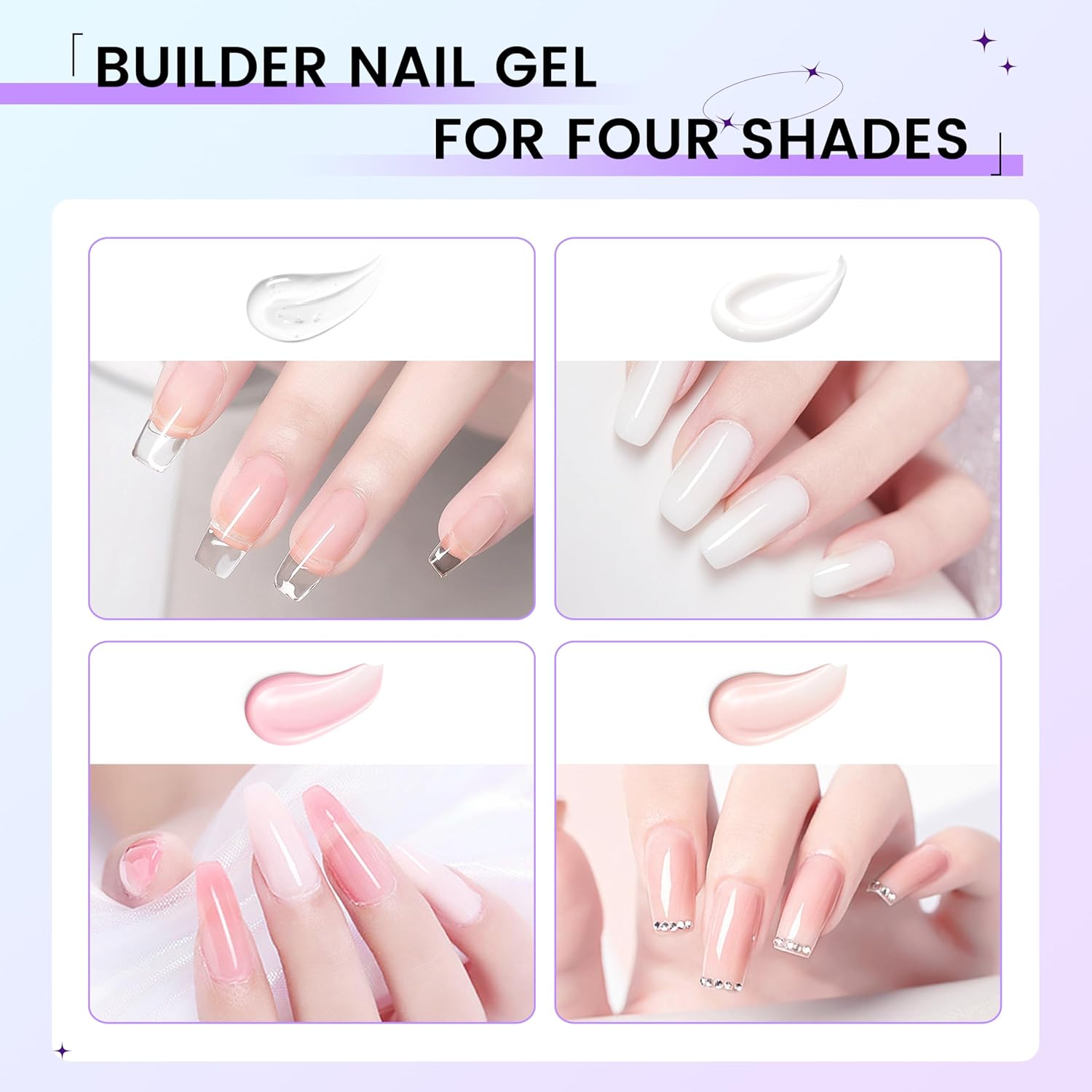 Hard Gel For Nails Builder Gel for Nails,White Transparent Pink Nude 3D Sculpting for Nail Extension & Builder 5.3fl.Oz/150g