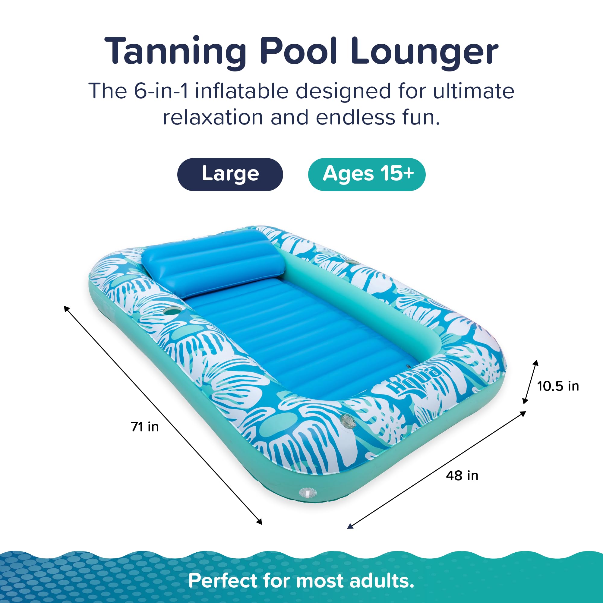 Aqua Aufblasbare Sonnenliege, Premium Pool Float mit Becherhaltern und abnehmbarem Kissen für Entspannung und Spaß