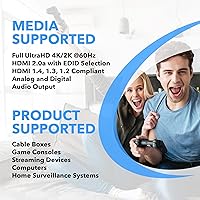 Vista 7 de OREI Divisor HDMI 1x2 2.0 con extractor de audio escalador, 2 puertos con Full Ultra HDCP 2.4K a 60Hz y 3D compatible con control EDID - UHDS-102A