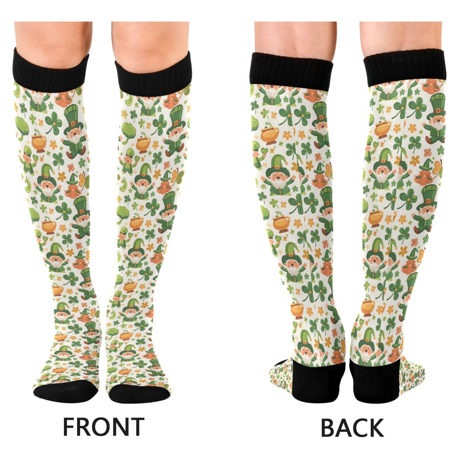ALAZA Cartoon St Patricks Day Leaf Compression Socks for Women Men Circulation Long Socks Running Athletic Cycling 2 pair