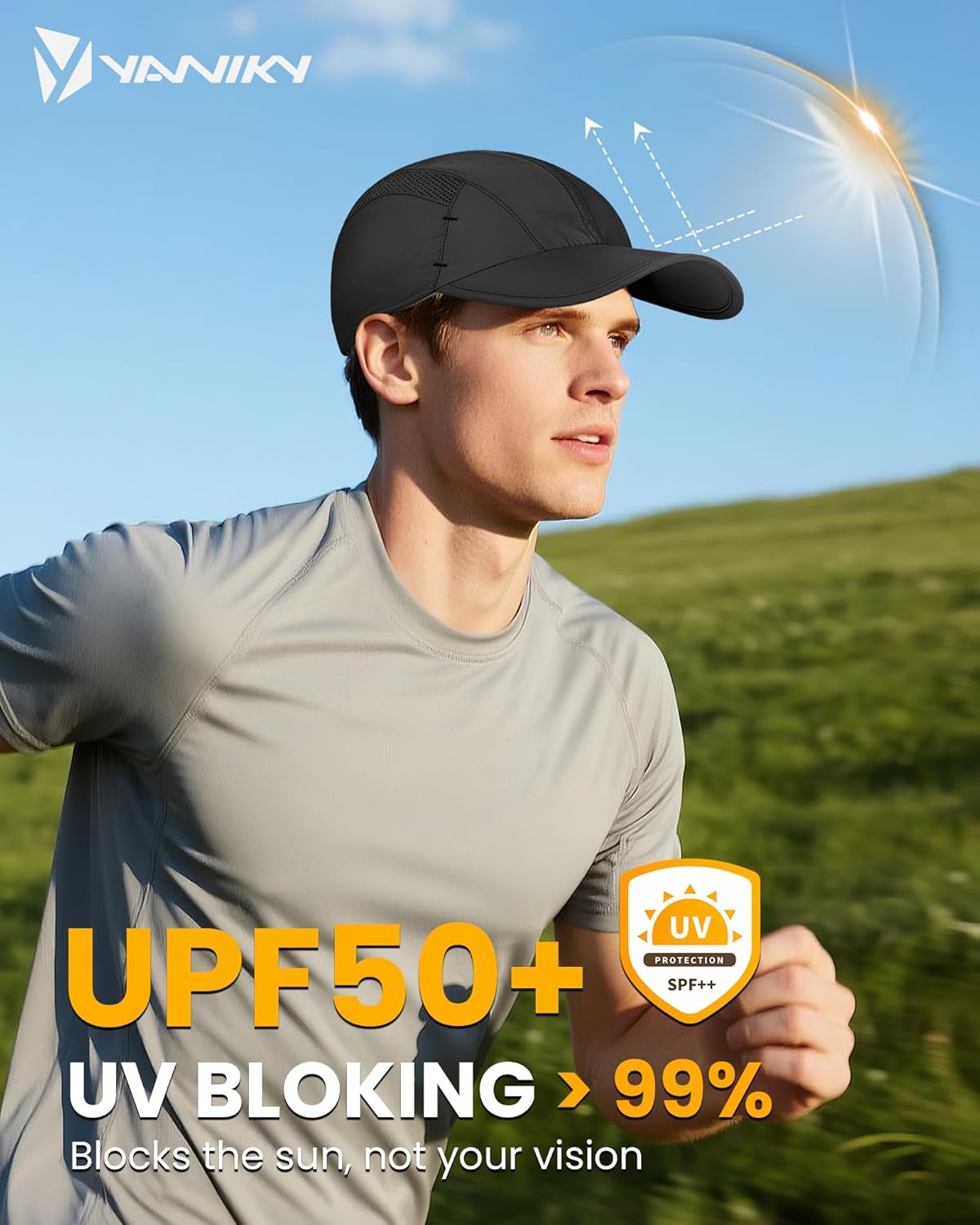 YANIKY Quick-Dry Running Hat for Men & Women Cooling Hat UPF 50+ Thin Baseball Cap Lightweight Breathable Mesh Sport Hats