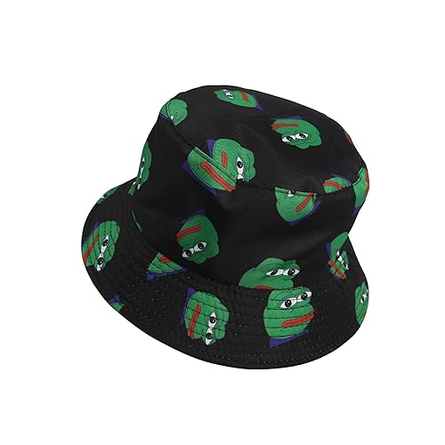 Amanda Jacobs Reversible Pepe Frog Bucket Hat,Funny Cotton Sun Hat for Men & Women | Foldable Packable Fisherman Hat for Summer, Crypto Fans