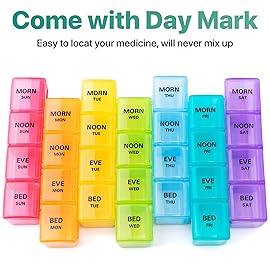 Sukuos Weekly Pill Organizer 7 Day 4 Times a Day 2 Pcs, Easy to Open Large Daily Pill Box, Moisture-Resistant Medicine Cases for Medication/Vitamin/Fish Oil/Supplements (Rainbow)