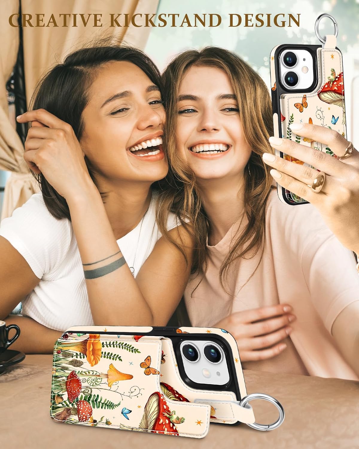 Shorogyt Compatible with iPhone 11 Wallet Case with Card Holder - Designer Mushroom Frog Pattern Kickstand Magnetic Clasp Back Flip Folio Leather Phone Covers for Women Men Girls - Image 6