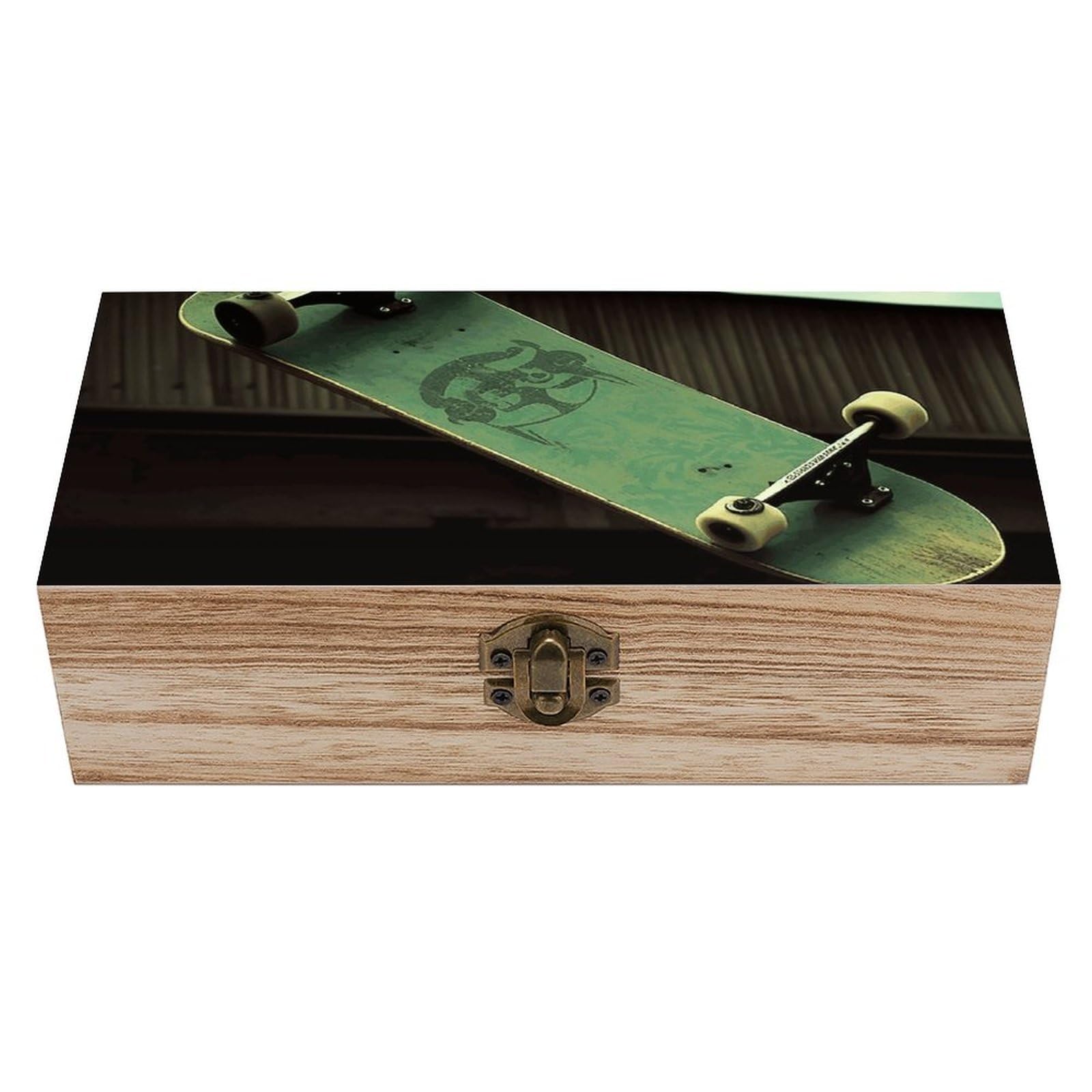 Skateboard Wooden Storage Box Exquisite Durable Wood Gift Case Sturdy Vintage Jewelry Wooden Chest for Art Hobbies Storage Keepsake Gift