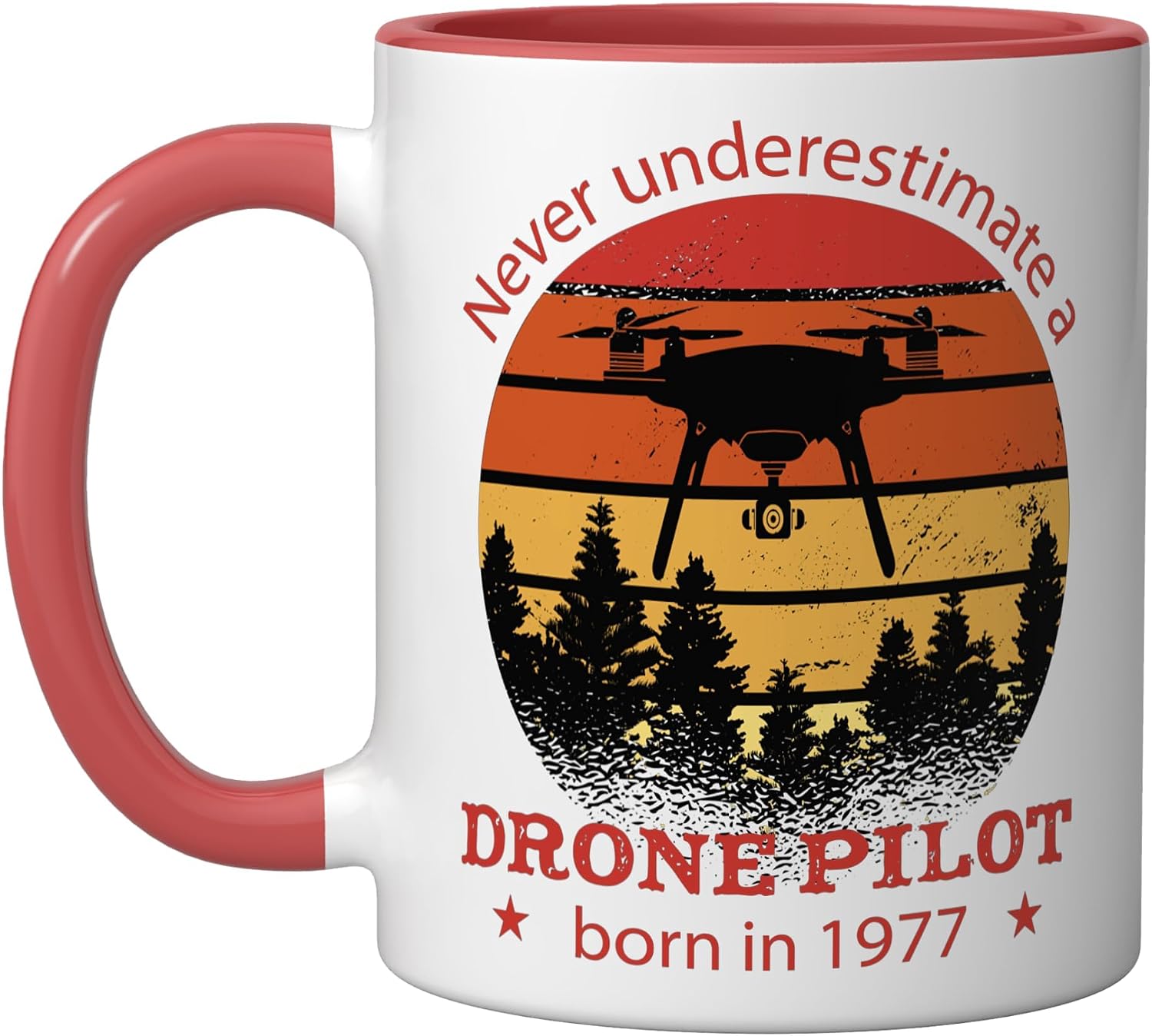 Drones-Pilot born 1977 Birthday Vintage Quadrocopter Drones Ceramic Mug, Pink/White, 15oz image 5
