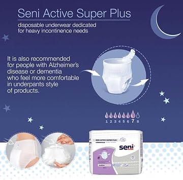 Seni Active Super Plus Unisex Adult Incontinence Underwear, 22-33 in, 22 ct | Pull On Disposable Overnight Underwear for Men & Women