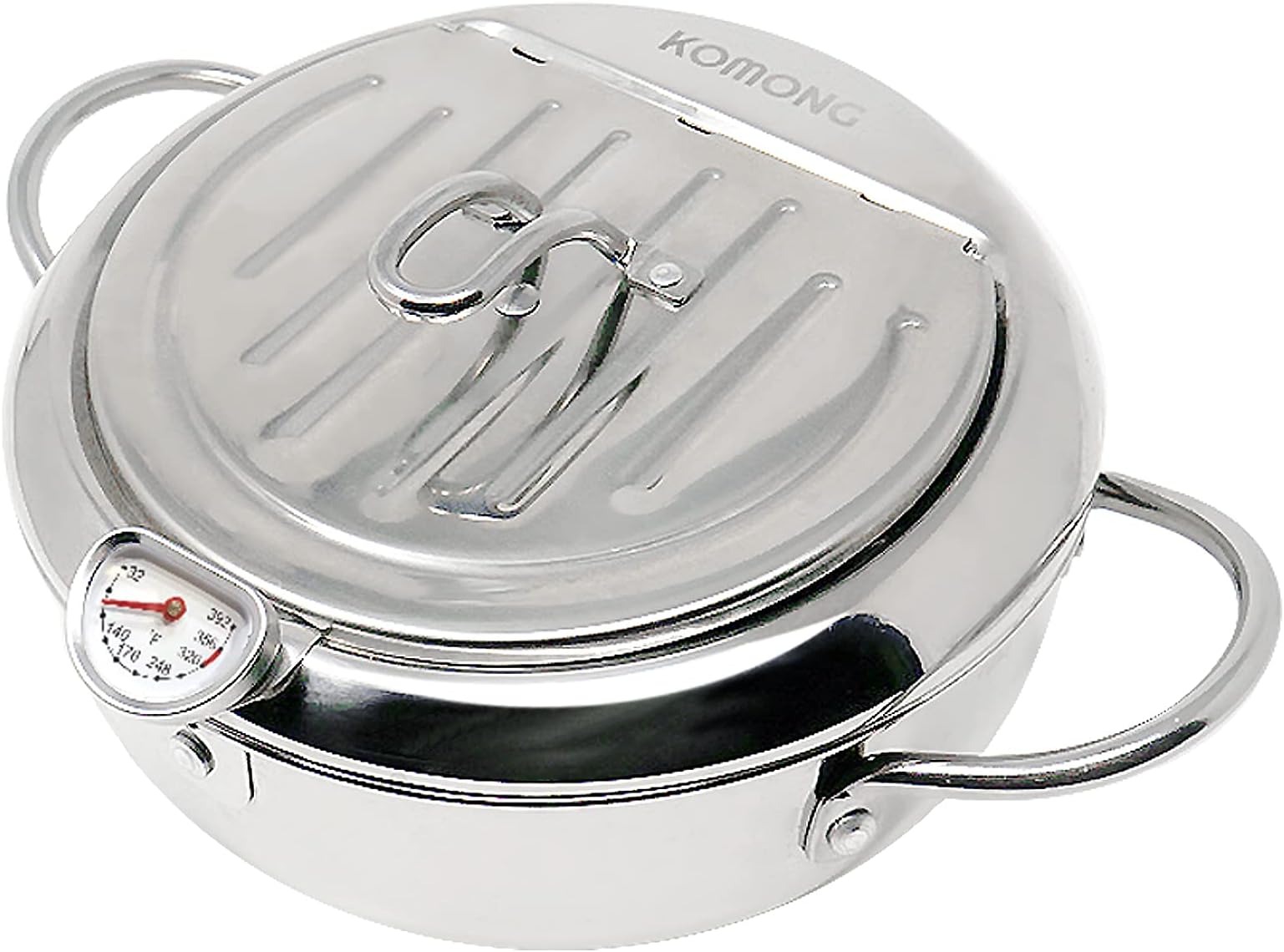 Deep Fryer Pot (°F), Japanese Tempura Small Deep Frying Pot with Fahrenheit Thermometer, 304 Stainless Steel Deep Fryer with Oil Draining Rack for Tempura chips, Fries, Fish, and Chicken