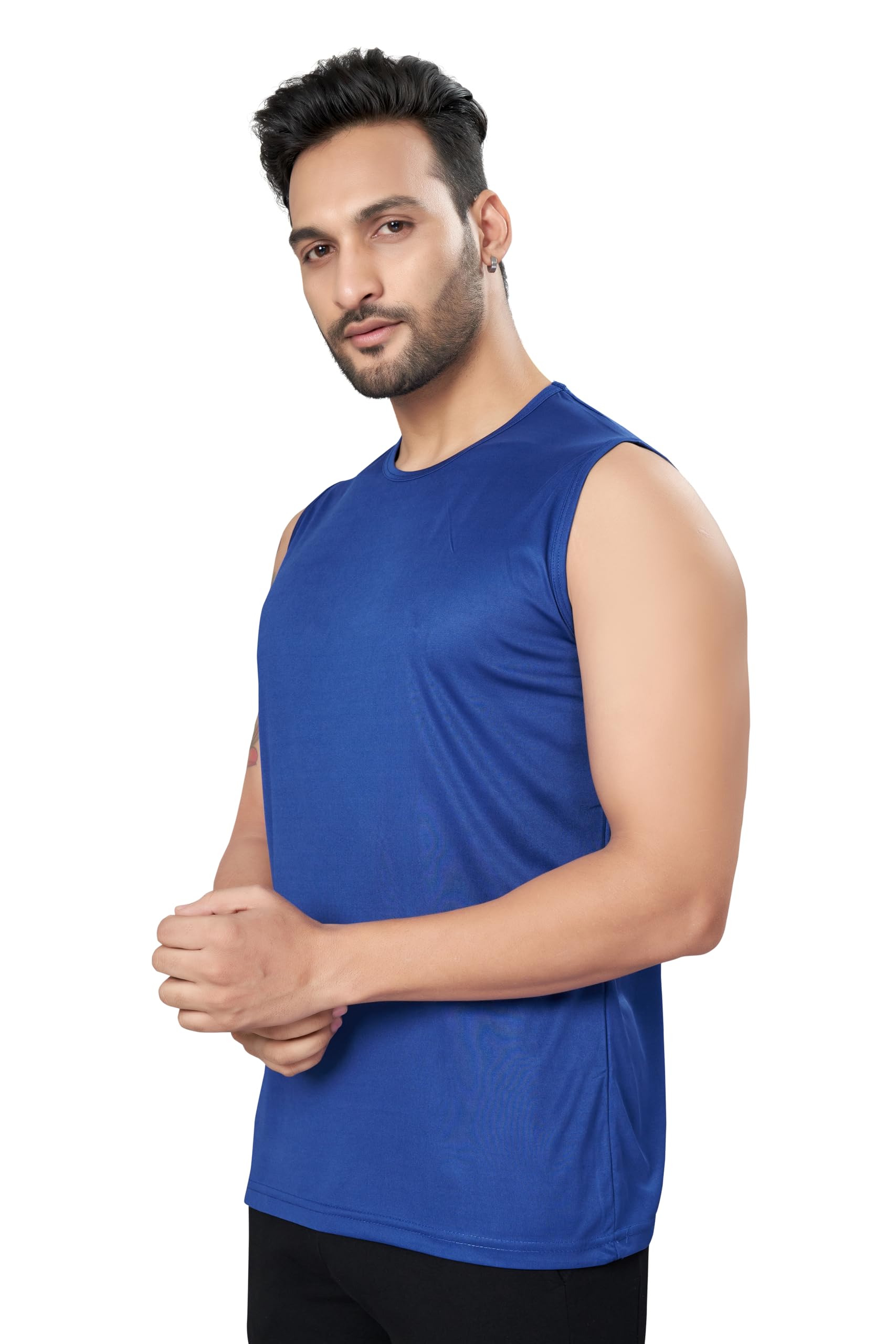 dorzo Men's Cut & Saw Polyester Blend Gyming & Sports Vest | Blue-picture-13