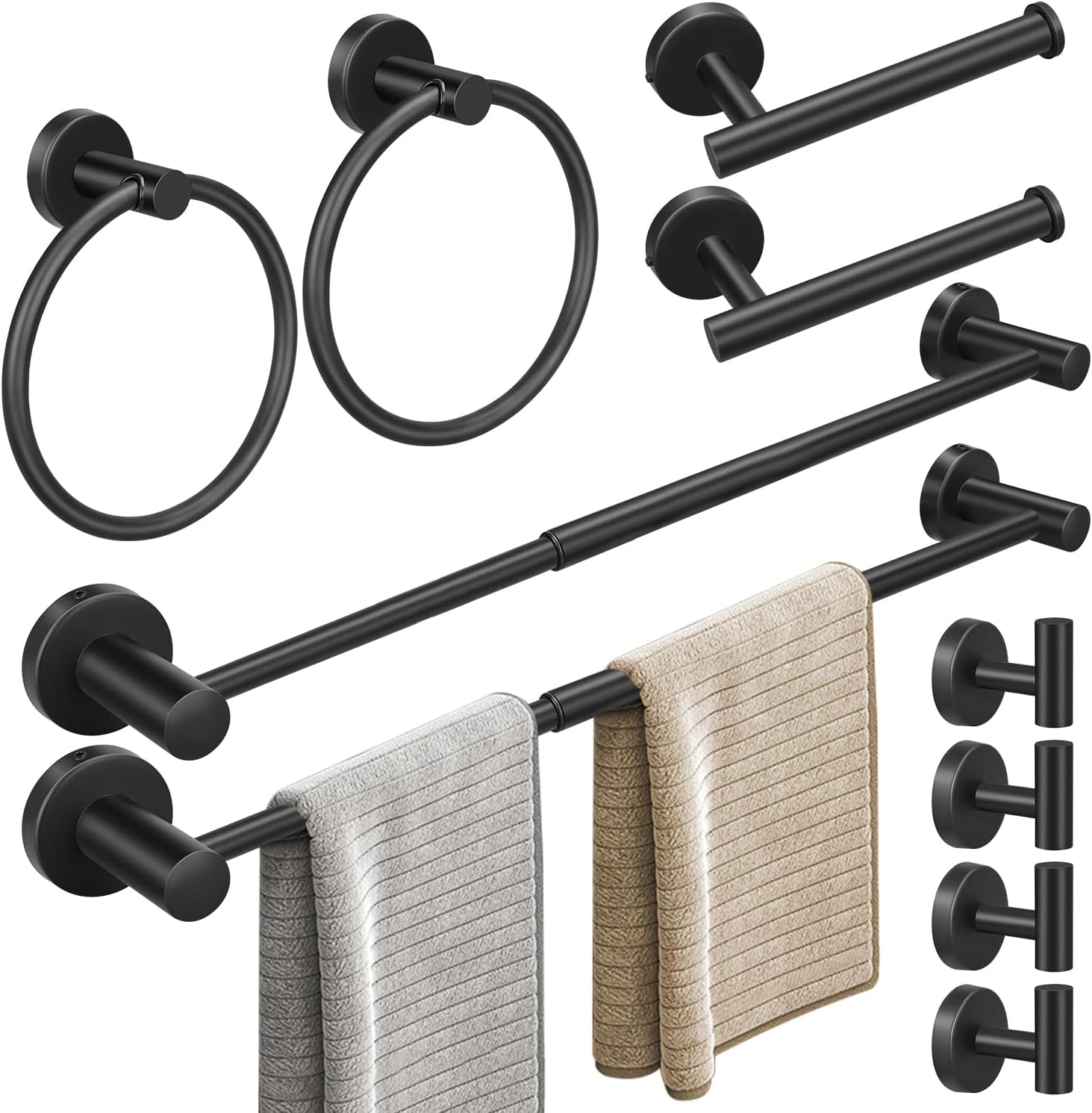 10pcs Bathroom Hardware Set, Brushed Nickel Bathroom Hardware Set, Including 16" Hand Towel Bars, Toilet Paper Holders, Towel Rings, Robe Towel Hooks