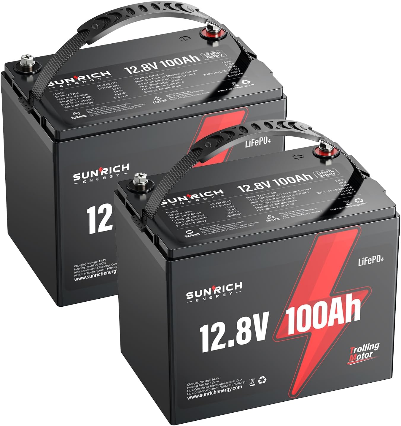 12V 200Ah LiFePO4 Battery for Trolling Motors 2 Pack of 100Ah Battery Bluetooth Monitoring, BCI Group 24, Self-Heating