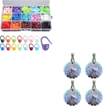 Olikraft 300-Piece Stitch Marker Set and 4-Pack Yarn Cutter Pendant Set - Durable, Multi-Colored Craft Accessories for Knitting and Crocheting, Ideal for Precision and Organization