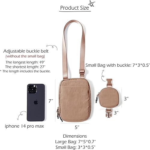 Miniatura 6 de ODODOS Bolso cruzado unisex con bolsa pequeña extraíble ajustable para teléfono celular, viajes, entrenamiento, correr, senderismo, Marrón, Bandolera