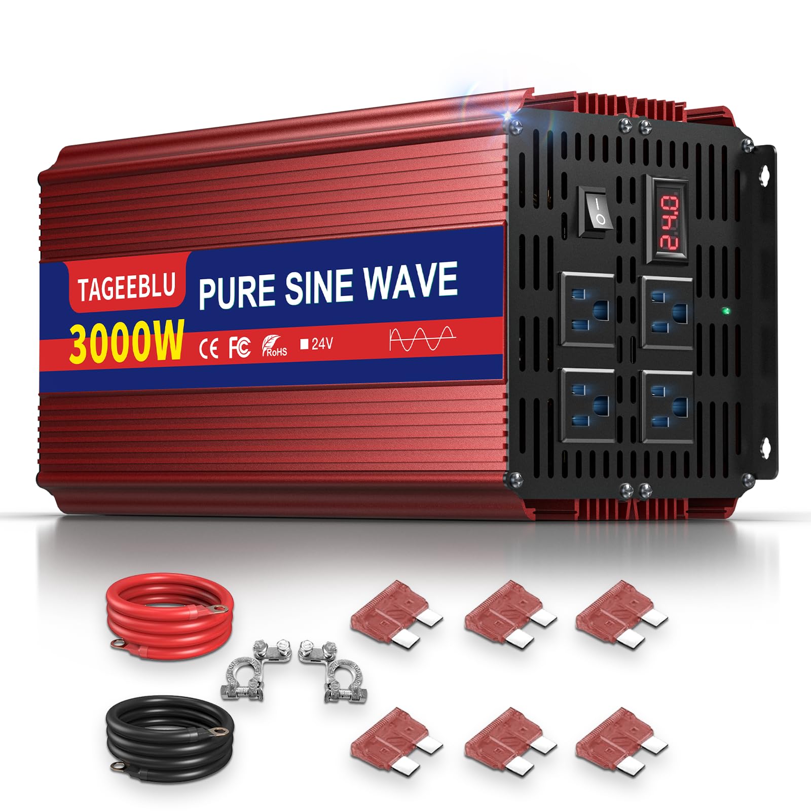 Amazon.co.jp: TAGEEBLU 3000W 24v インバーター 正弦波, 24V DCから