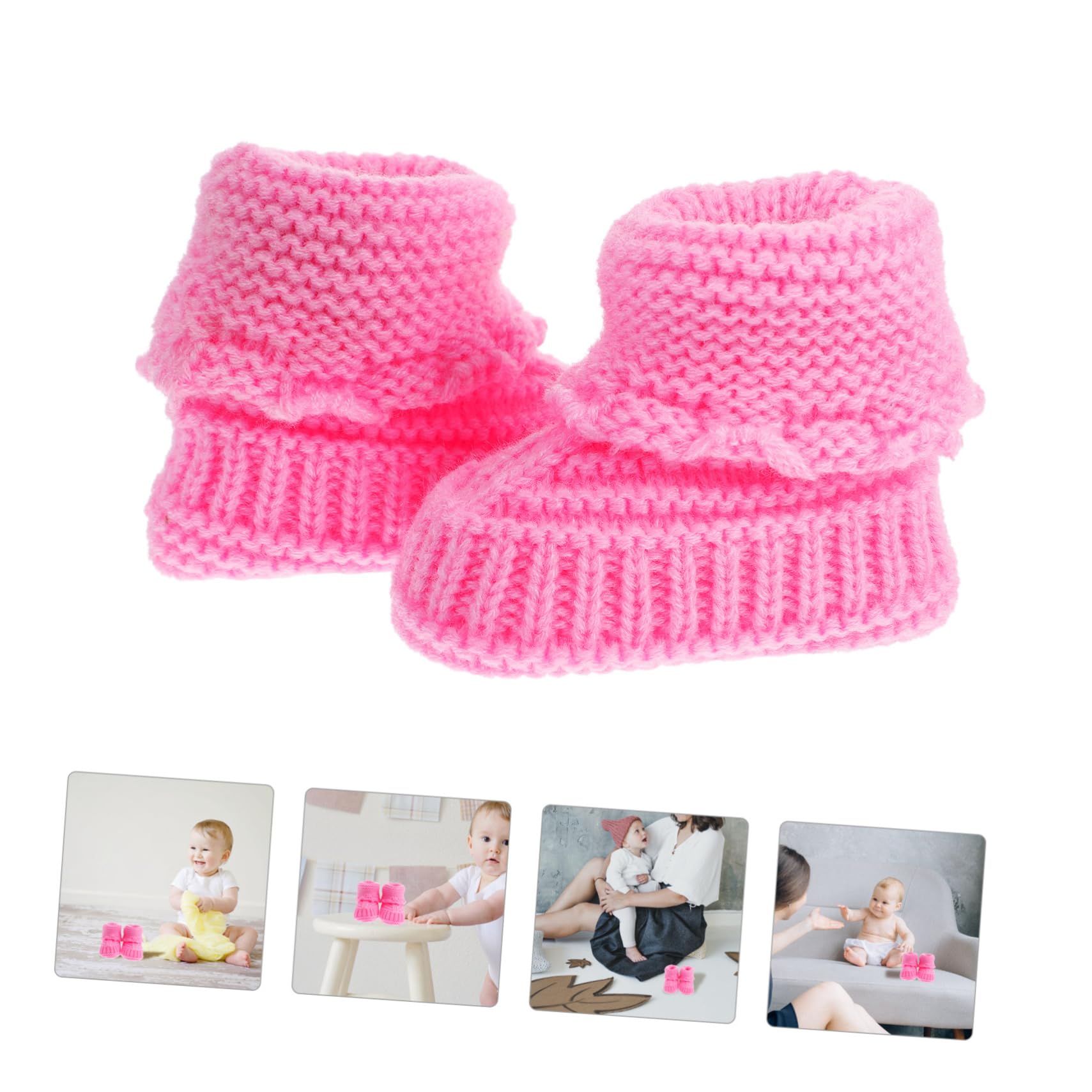 TEHAUX 1 Pair Baby Shoes Newborn Infant Booties Hand Crochet Shoes Toddler Winter Footwear Newborn Booties Handmade Woolen Shoes Short Boots Baby Winter Yarn Cartoon Shoes Pink
