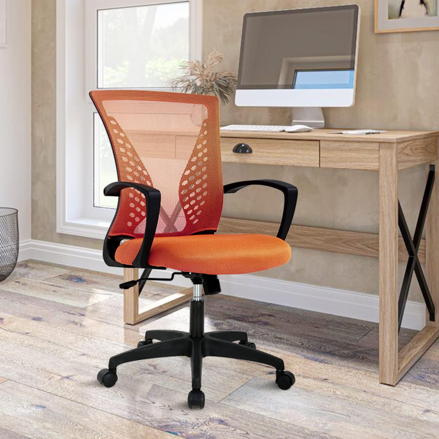 Ergonomic Office Chair for Women Mid Back Swivel Computer Mesh Chair with Armrest Lumbar Support Cute Soft Adjustable