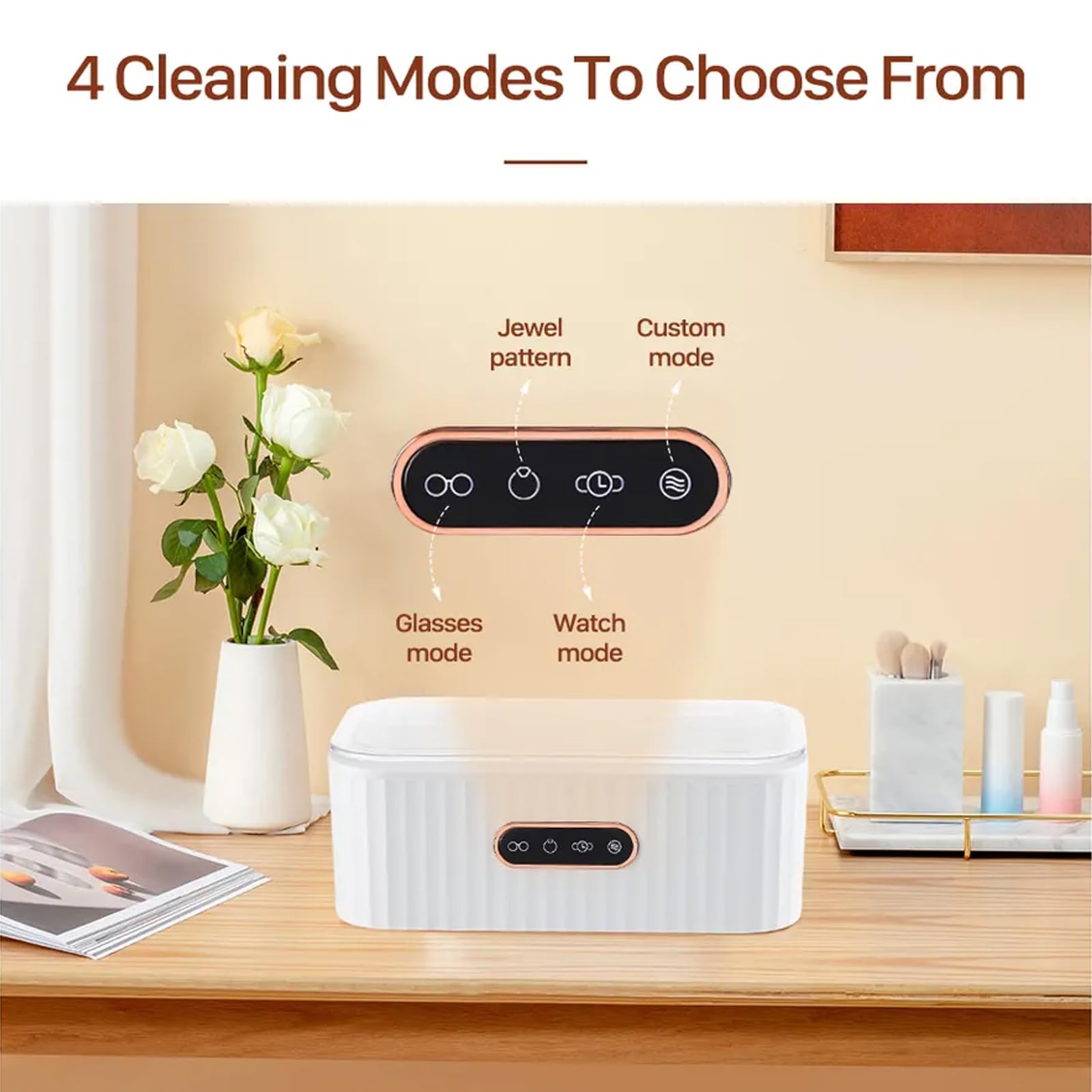 Ultrasonic Jewelry & Glasses Cleaner, pojemność 400 ml, 45 kHz niski poziom hałasu, czyszczenie 360 stopni, 4 tryby automatycznego timera, do srebrnych, pierścionków, sprzedawców detalicznych, złota
