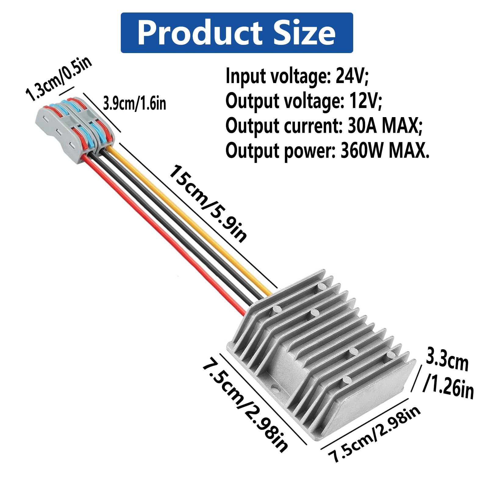 DC 24V Step Down a 12V 30A 360W DC convertitore è adatto per dispositivi impermeabili di riduzione della tensione su golf cart e carrelli elevatori.(24V to 12V30A)