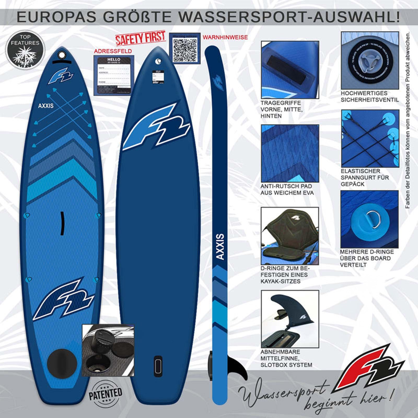 F2 Stand Up Paddle Board AXXIS SMART SUP mit E-Pumpe Größe wählbar Navy 2025