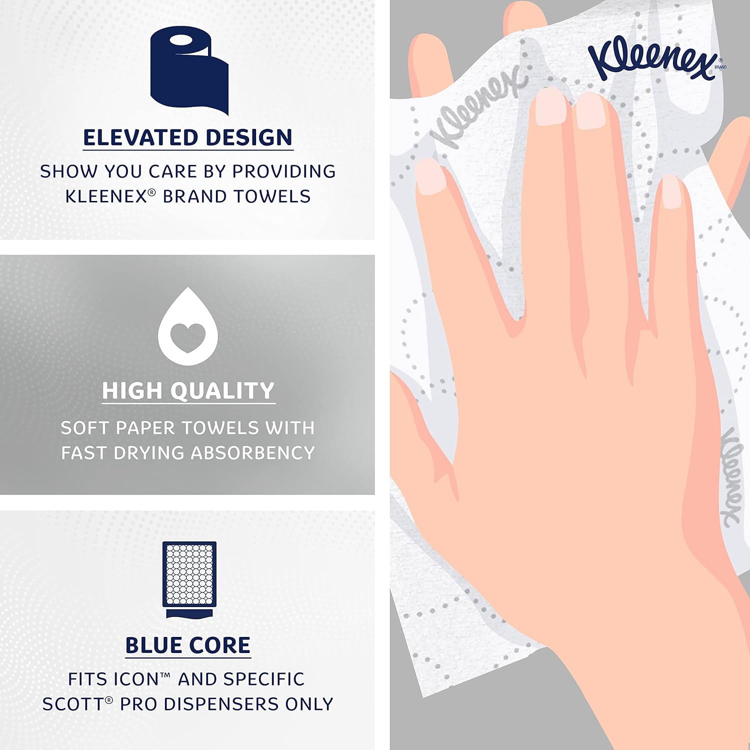 Kleenex Professional Hard Roll Paper Towels, Bulk (54471), Hardwound, Elevated Design, Premium Absorbency Pockets, White, for ScottBrand Blue Core Dispensers (6 Rolls at 500' Each, 3,000'/Case) - Image 6
