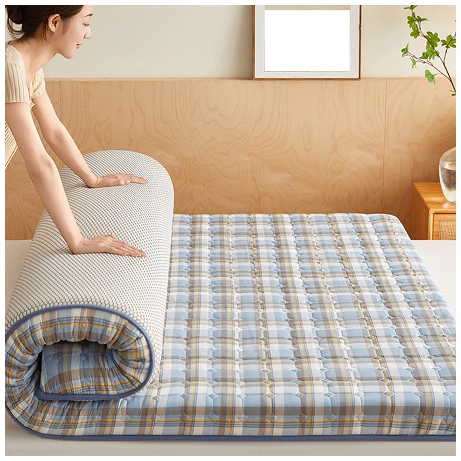 Colchón japonés de suelo, futón portátil plegable para dormitorio, habitación, fiestas de pijamas, tapete tatami enrollable, ideal para dormir solo y espacios pequeños
