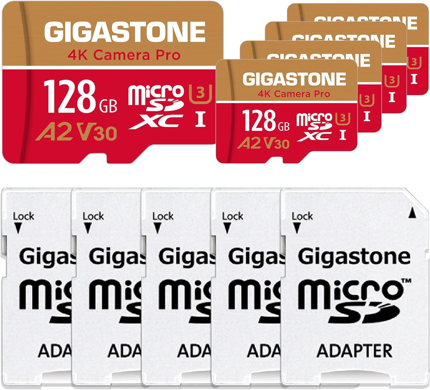Gigastone 4K Kamera Pro Micro SD Karte 128GB 5erPack und SDAdapter