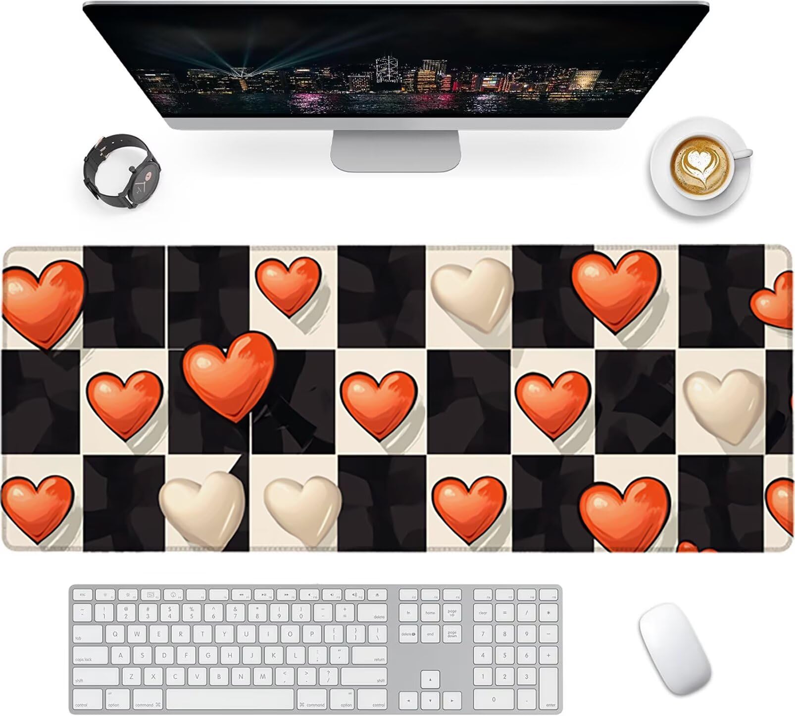 Lpfieonn Liebe Großes Schreibtischunterlage, XXL Schreibtischunterlagen, Schwarzweiß XXL Wasserdicht Gaming Mousepad mit Vernähter Rand und Rutschfeste Gummibasis, für Hause/Büro 120x60cm PF-1615