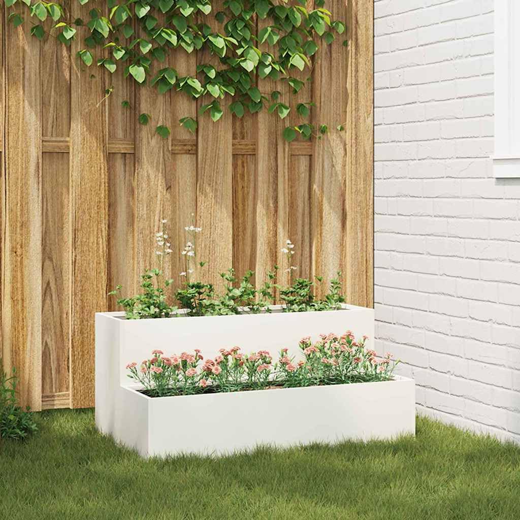 Doniczka ogrodowa Biała 100 x 60 x 45 cm Stal zimnogięta Odporna na warunki atmosferyczne do patio tarasu nowoczesna metalowa donica