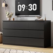 Jocoevol Modern 9 Drawer Dresser for Bedroom, Simply Chest of Drawers, Wood Storage Dresser with Deep Drawers for Living Room Hallway Entryway Black