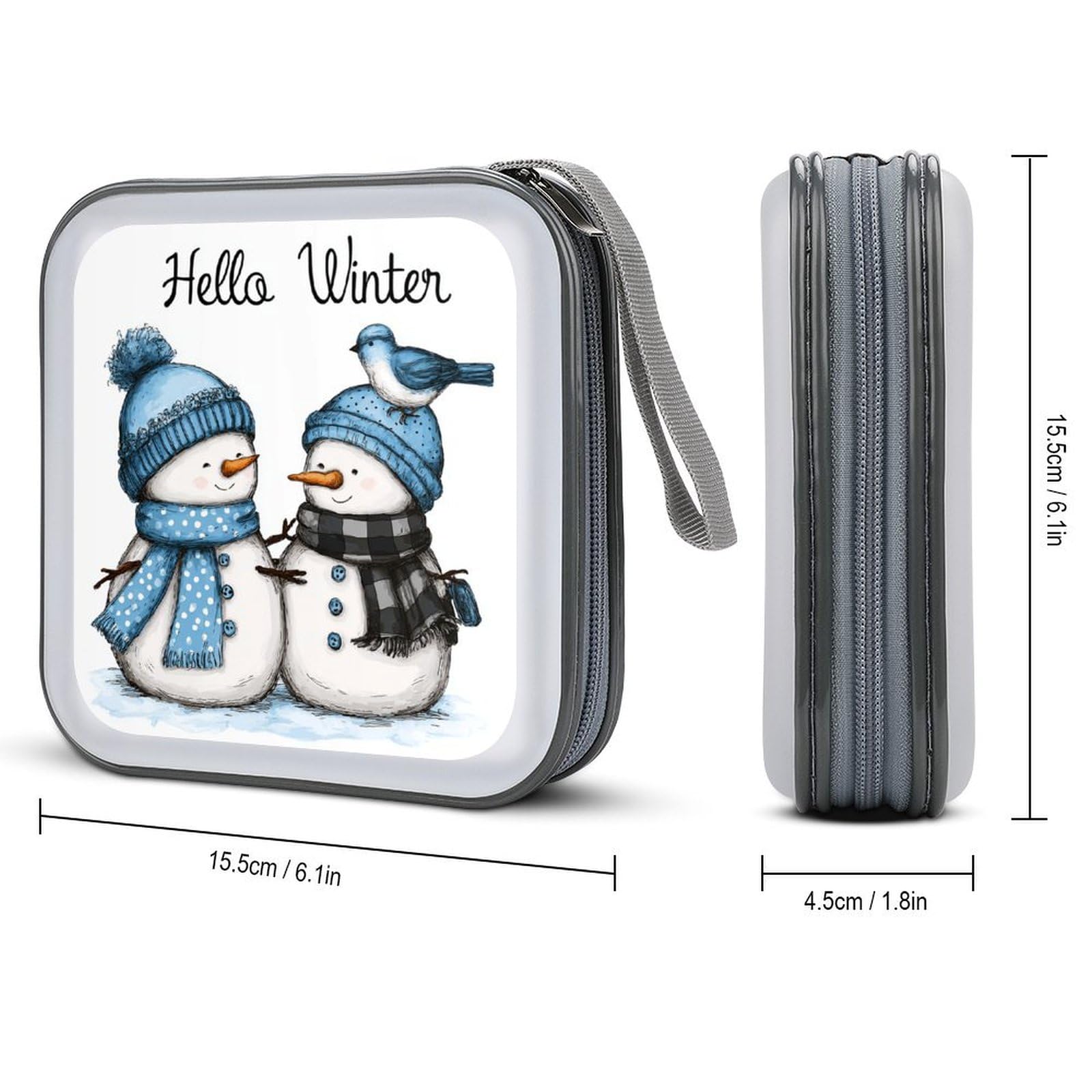 Cute Snowman with Blue Hats CD Case DVD Storage Case Portable