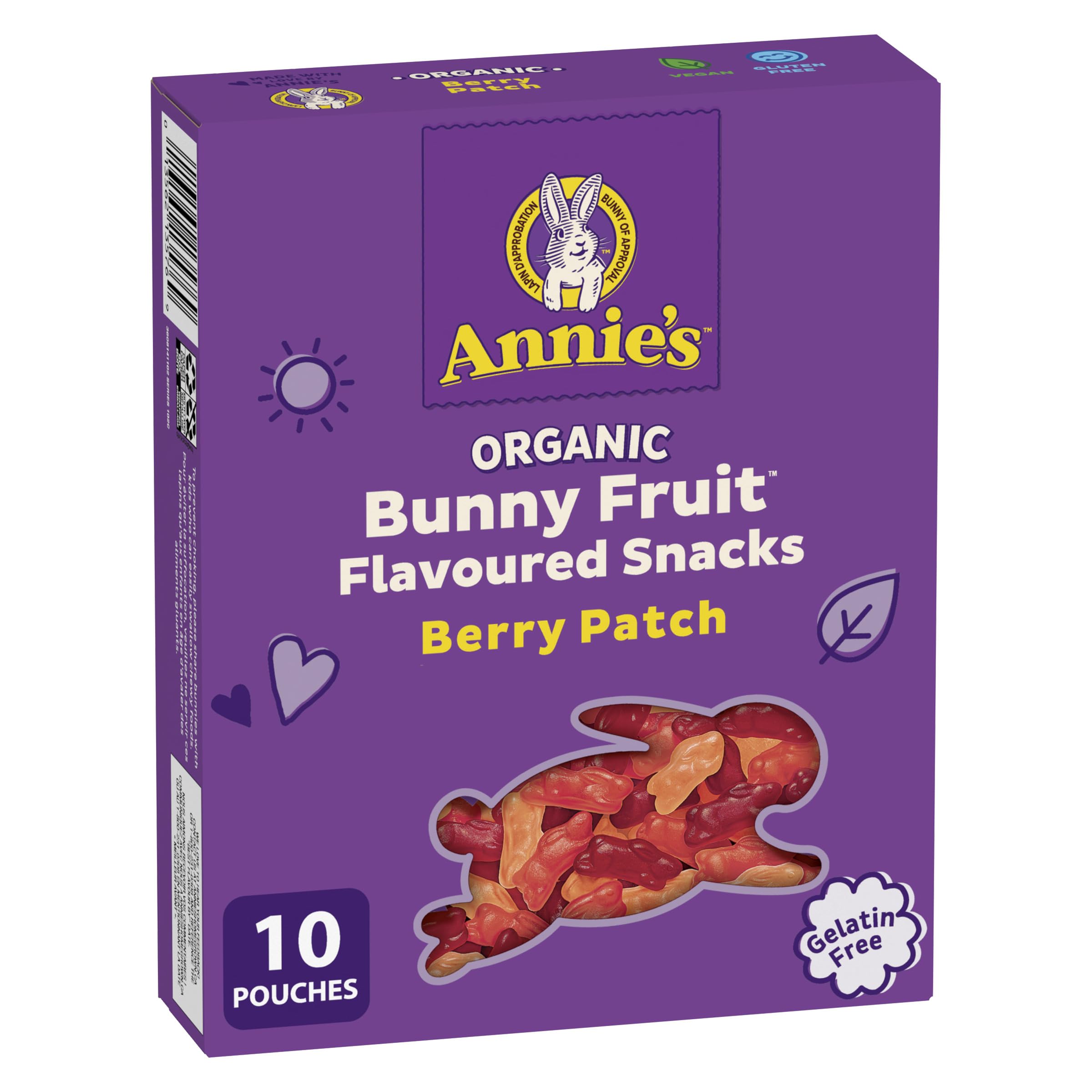 ANNIE'S - FAMILY PACK SIZE - Organic Fruit Flavoured Snacks Berry, Pack of 10 Pouches, Natural Strawberry, Cherry and Raspberry Flavours, No Synthetic Colours, Gelatin Free, Gluten Free, Vegan, Snacks